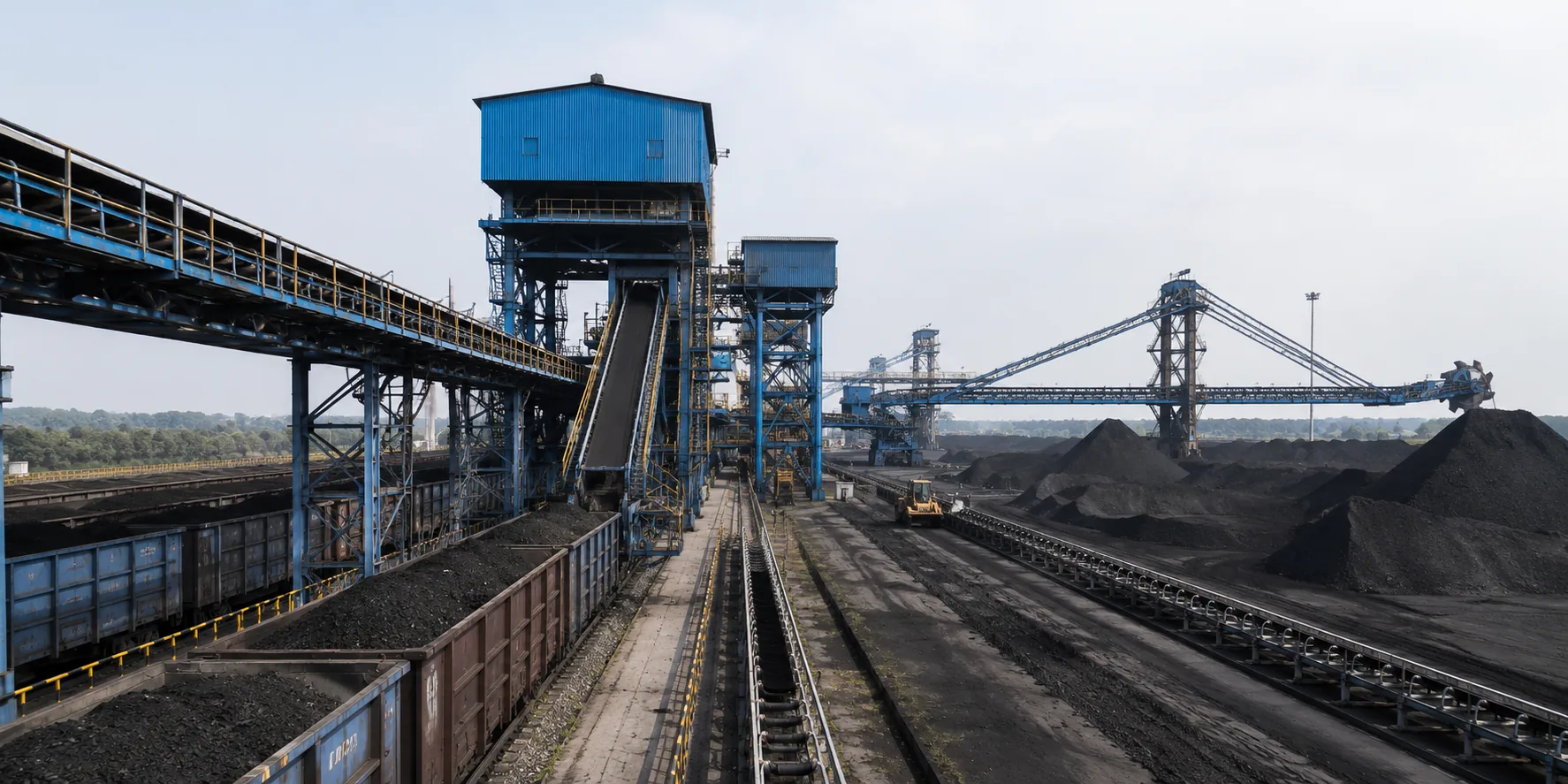 Coal Handling Plant conveyors, unloading infrastructure and coal yard showing field movement and plant handling interfaces